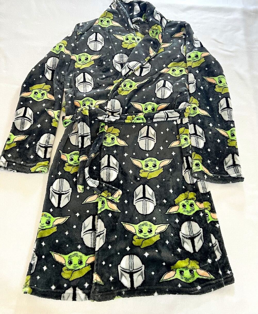 Star Wars Grogu Fleece Plush Tie Robe Black L Shawl Collar Long Sleeve